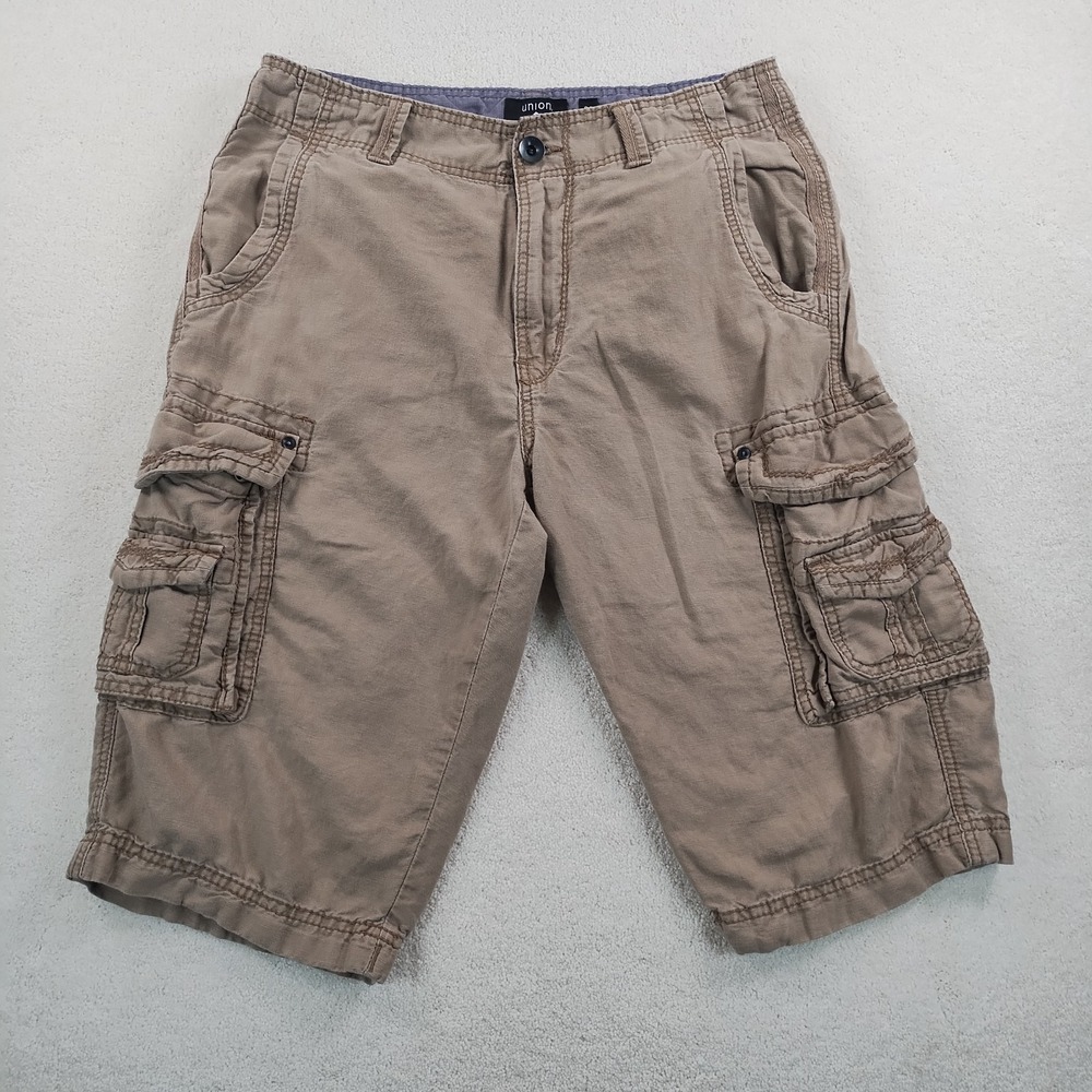 Union Linen Blend Cargo Shorts Men's 32 Khaki Jorts Utility MilitaryParatrooper